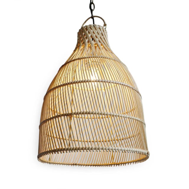 Contemporary Raw Rattan Braided Pendant Light For Sale - Image 3 of 5