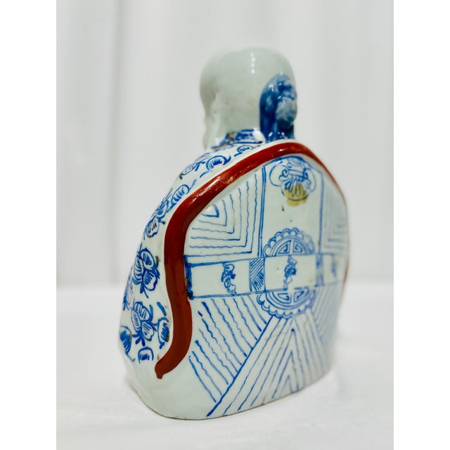 Early 20th Century Hand Painted Chinese Blue & White Asian Porcelain Immortal Figure With Cane For Sale - Image 5 of 11