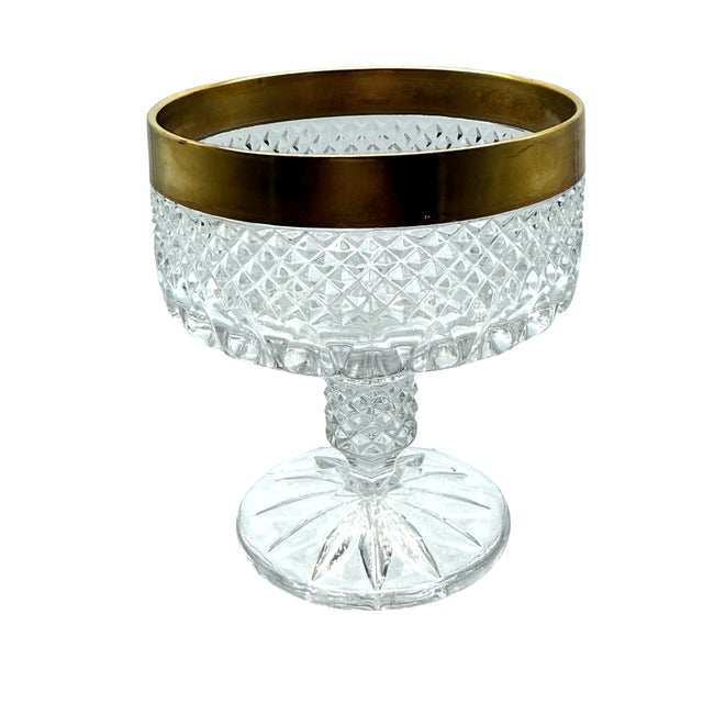1960s Vintage Annahutte Bleikristall Cut Crystal Champagne Coupes With Brass Collars - Set of 4 For Sale - Image 5 of 6