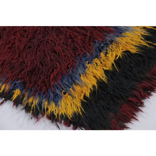 1960s Vintage Turkish Tulu Rug, Deep Red Field With Borders in Soft Pile - Rug & Kilim For Sale - Image 5 of 7