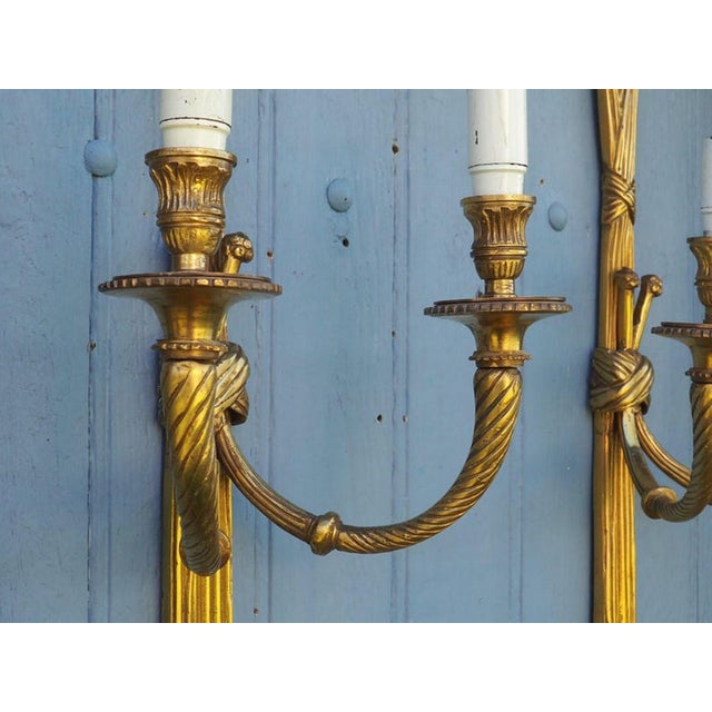 Large Antique Louis XVI Style Rope Tassel Wall Lights in Gilt Bronze, 1890s, Set of 2 For Sale - Image 5 of 18