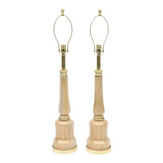 Vintage Maison Bagues Glass Table Lamps With Gold Inclusions and Brass, Pair Of, 1940's For Sale