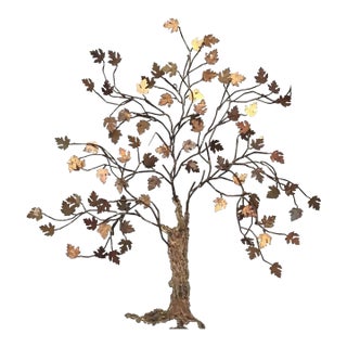 Large Vintage 70’s Metal Brass Tree Wall Accent Decor For Sale