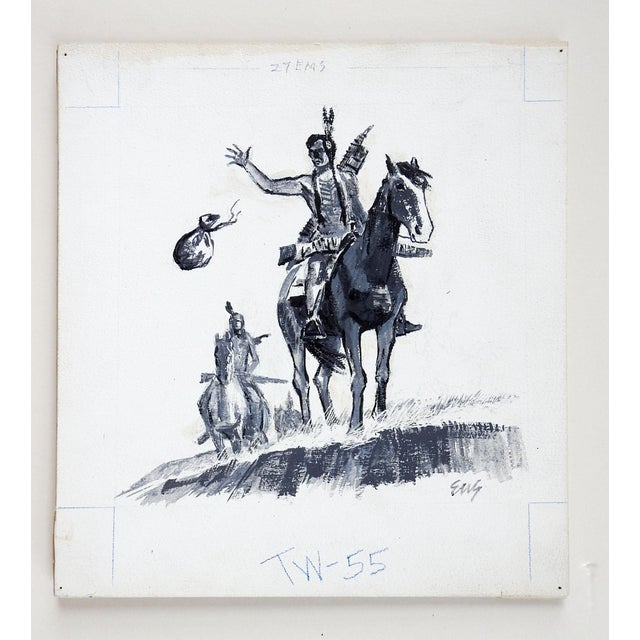 Illustration Mid 20th Century Eugene Shortridge Native American & Horse Drawing For Sale - Image 3 of 3