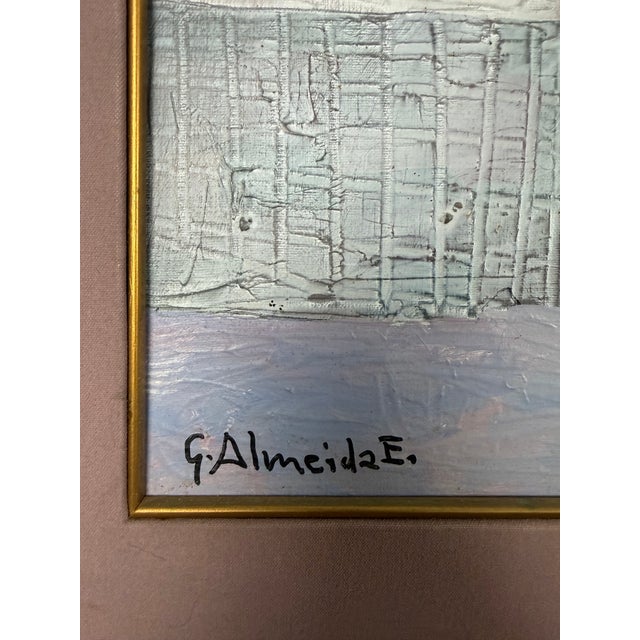 Mauve 1980s Original Gilberto Almeida Egas Large Modernist Architectural Painting For Sale - Image 8 of 12