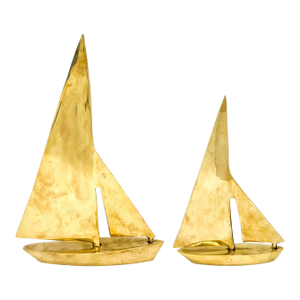 Vintage Nautical Brass Sailboat Sculptures a Pair – Mid-Century Modern / Coastal Style