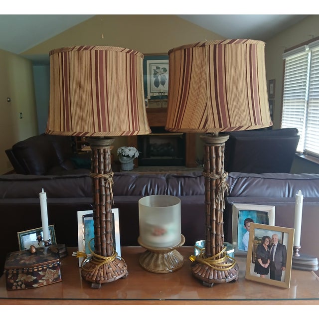 Vintage Real Bamboo Column Table Lamps, a Pair For Sale - Image 4 of 13