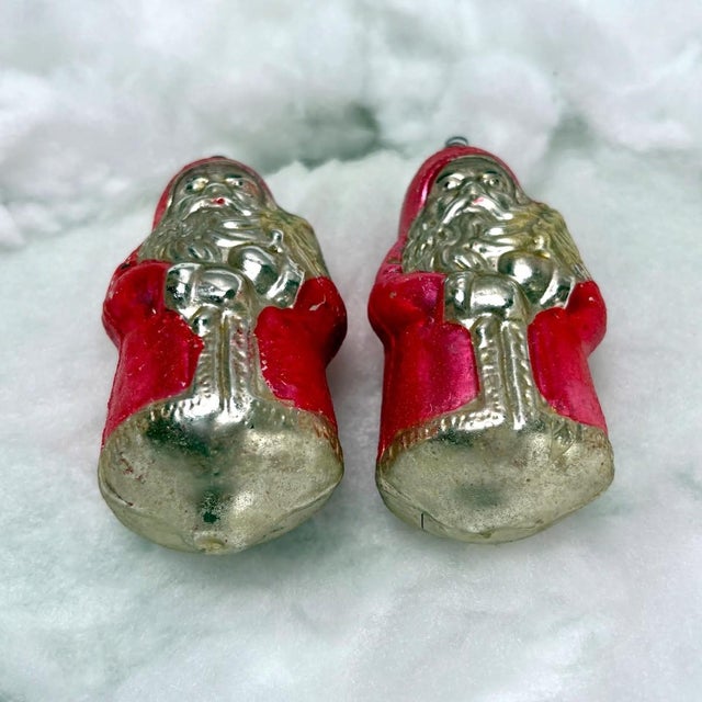 Christmas Pair of Antique German Mercury Glass Santa Claus Ornaments Holding Christmas Trees For Sale In Raleigh - Image 6 of 7