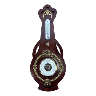 Vintage Brass and Mahogany Wall Barometer For Sale