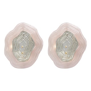 Murano Glass Pink and Silver “Macchie” Sconces For Sale