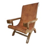 1940s Clara Porset Leather and Wood Butaque Chair For Sale