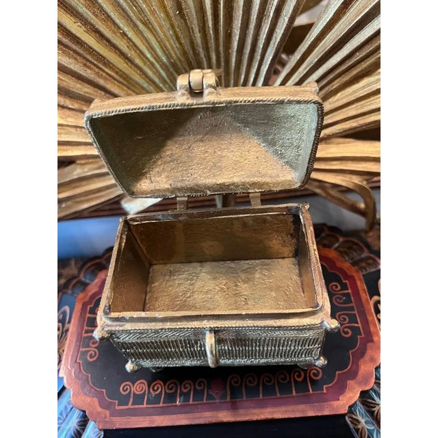 Metal Antique Dokra Brass Treasure Trinket Box For Sale - Image 7 of 12