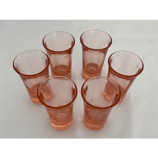 Vintage Mid 20th Century Pink Depression Glass Shot Glasses Set of 6