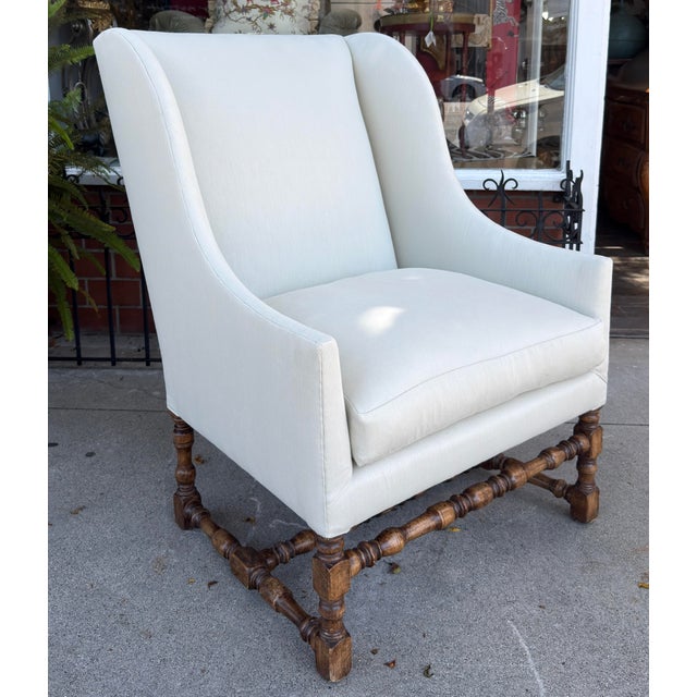 Spanish 18th C Style Dennis & Leen Wingback Arm Chair W Nancy Corzine Upholstery - 1 of 2 For Sale - Image 3 of 6