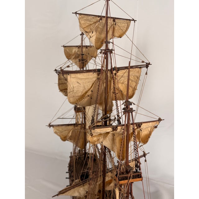 Brown Early 20th Century French Fully Rigged Model of the Frigate La Flore For Sale - Image 8 of 11