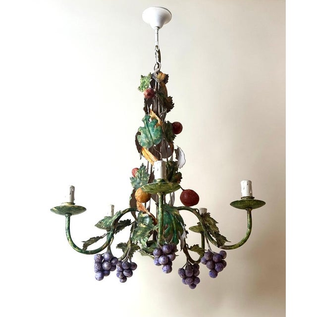 Italian Hand-Painted Fruit and Vine Chandelier with Pomegranates, 1970s For Sale - Image 13 of 16