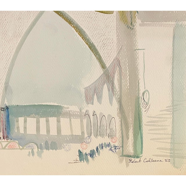 MCM painting on paper by artist Robert Colborne (1931-2002) of New York. Signed and dated lower right, estate stamp on the...