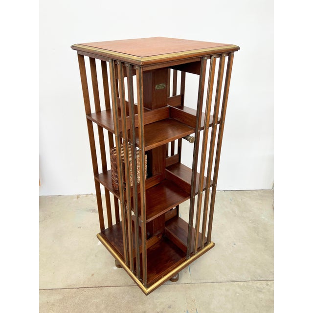 Tan Mahogany and Brass Rotating Bookcase from G. Borgeaud, 1900 For Sale - Image 8 of 16