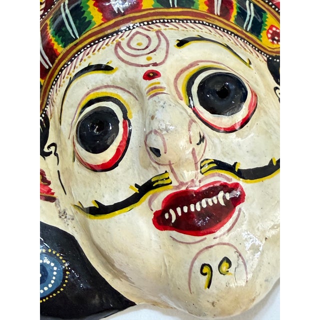 Vintage Nepalese Newar Hand-Painted Papier-Mâché Mask, Kathmandu Valley Style For Sale - Image 4 of 10