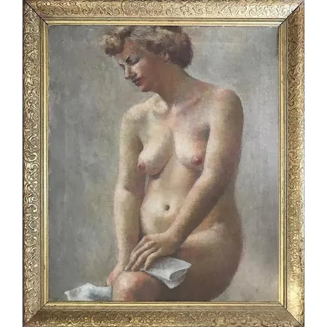 Impressionist nude female oil painting on canvas c.1920s. Presented in a carved gilt wood frame. Canvas measuring 20 x 24...