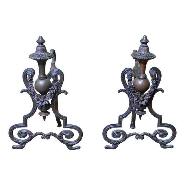 French Brass Andirons, Set of 2 For Sale