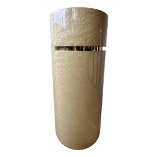 Postmodern Cream Goatskin Clad Cylinder Pedestal or Column Karl Springer Style For Sale