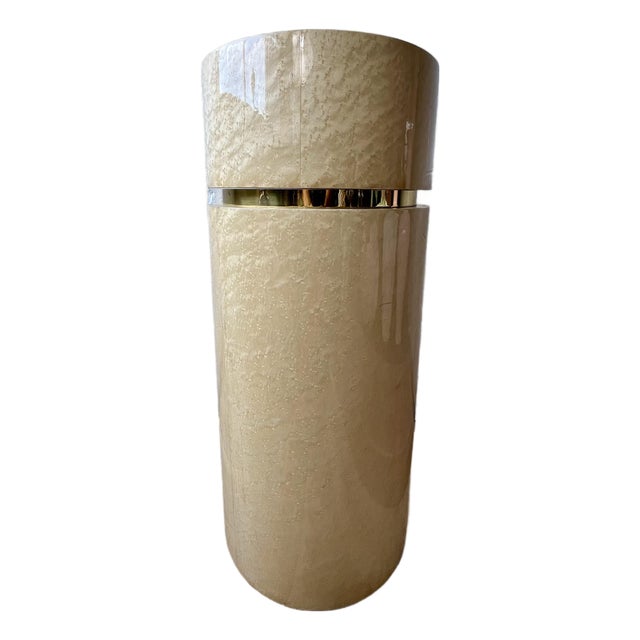 Postmodern Cream Goatskin Clad Cylinder Pedestal or Column Karl Springer Style For Sale