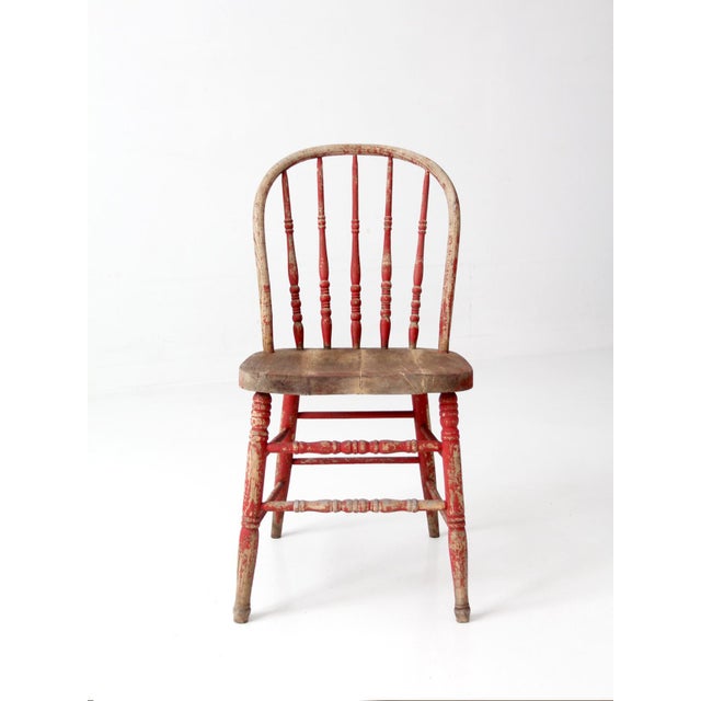 Farmhouse Antique Red Windsor Spindle Back Farmhouse Chair For Sale - Image 3 of 17