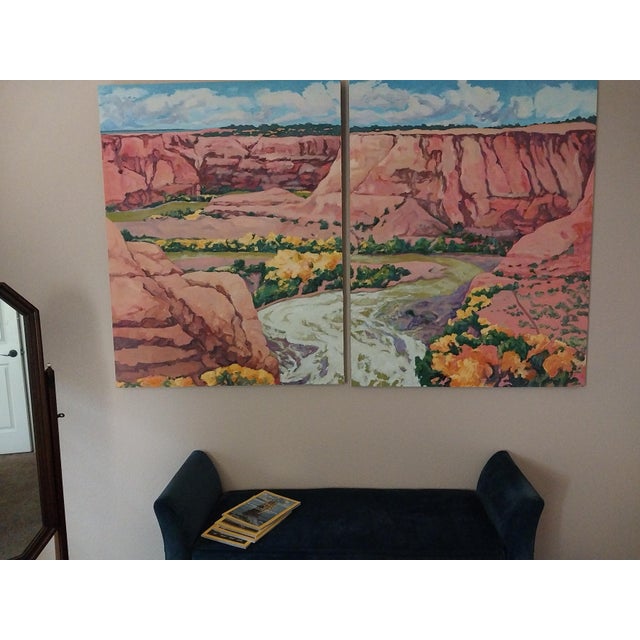 Cottonwood at Canyon River Bend' Original Oil Painting by Am. Contemporary Expressionist, George Brinner, Framed For Sale - Image 4 of 4