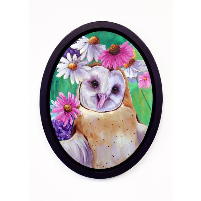 Flower Power by Corina St. Martin | Acrylic on Float Wood Panel Owl surrounded by flowers For Sale
