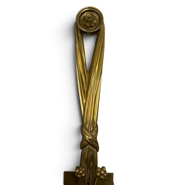 Mid 20th Century Louis XVI Style Brass Tromp l'Oeil Tassle Sconces- A Pair For Sale - Image 4 of 5