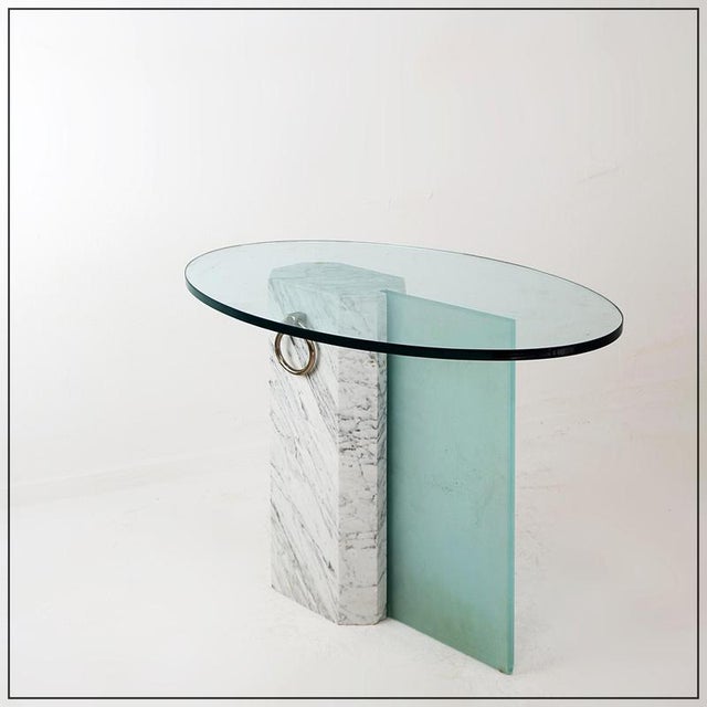 Marble and Sandblasted Glass Side Table with Oval Glass Top, 1980s For Sale - Image 15 of 15