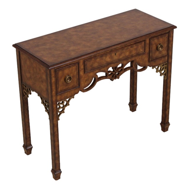 Maitland Smith Burl Wood 3 Drawer Writing Desk Console For Sale