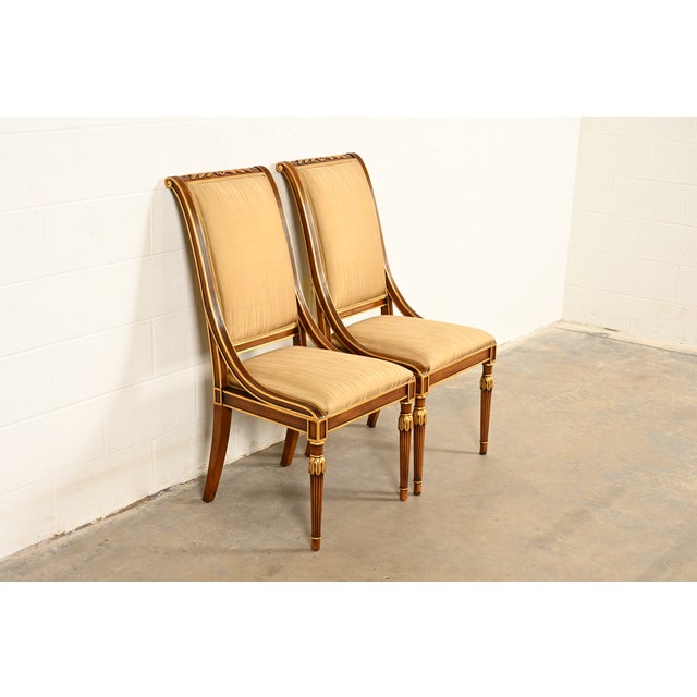 Karges Furniture Karges French Regency Louis XVI Carved Walnut and Gold Gilt Side Chairs or Dining Chairs | Pair For Sale - Image 4 of 14