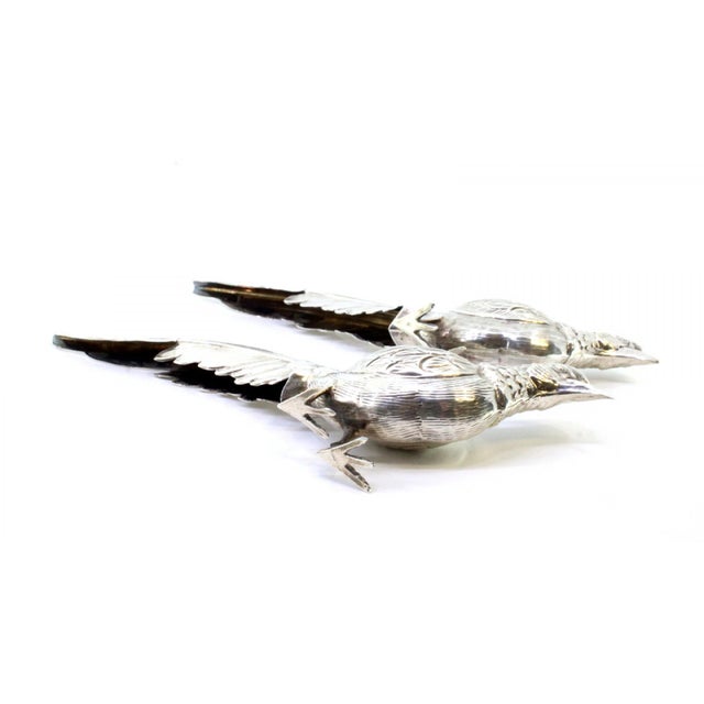 Metal Silver Pheasants with Reliefs and Applications For Sale - Image 7 of 9