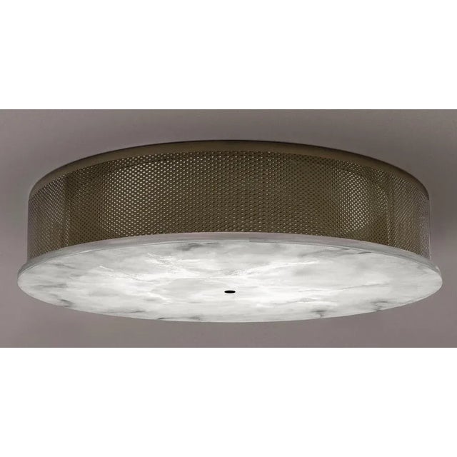 Enkō brushed burnished metal ceiling light by alabastro italiano dimensions: ø 34,5 x h 9,2 cm. Materials: white alabaster...