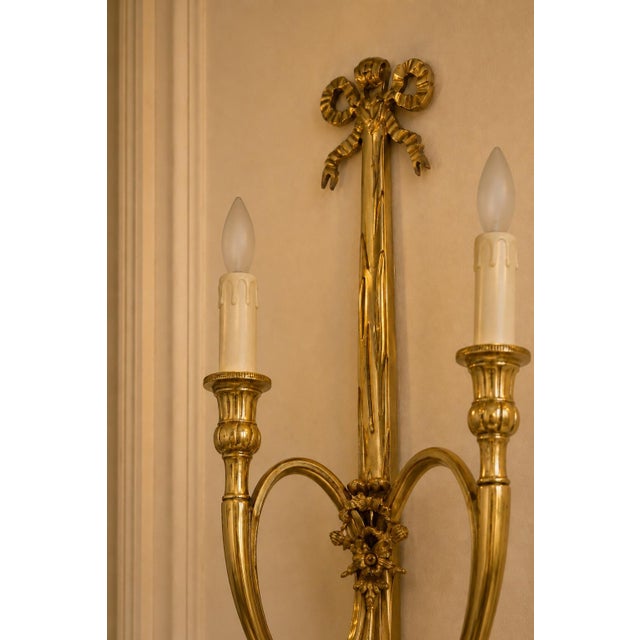 Late20C French Maker Louis XVI Gilt Bronze Sconces Wall Lamps-Pair For Sale - Image 9 of 18
