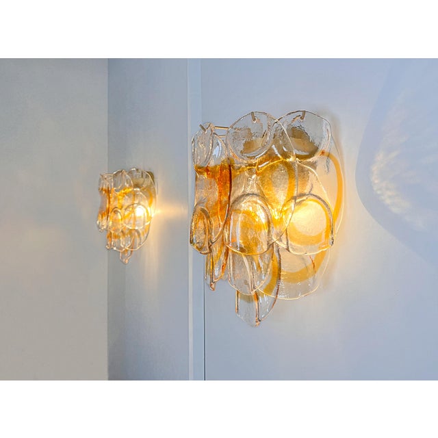 Vintage Italian Murano Wall Lights with 10 Amber Trasparent Glasses, 1990s, Set of 2 For Sale - Image 17 of 18