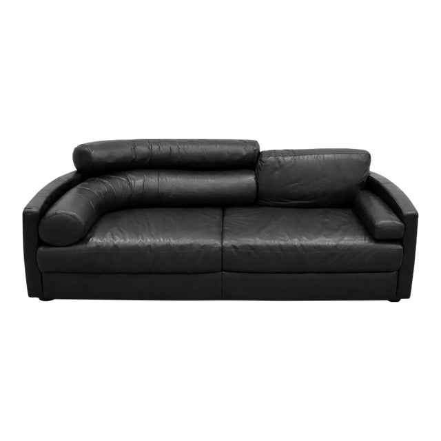 Black Leather Sofa by A. Mariani, Italy – Pace Collection, C. 1990 For Sale