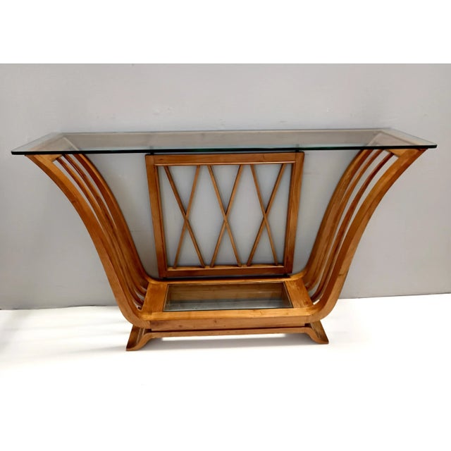 1940s Art Deco Cherrywood Console Table with Rectangular Glass Top, Italy, 1940s For Sale - Image 5 of 13
