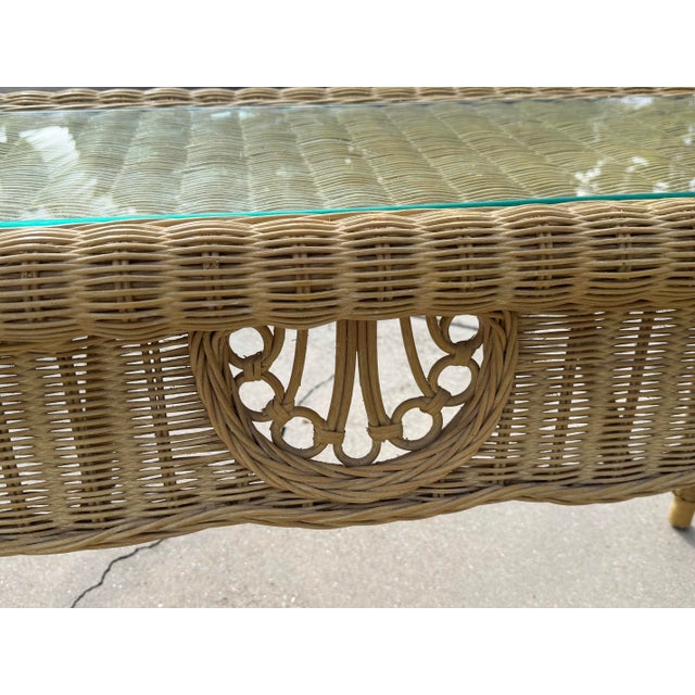 Vintage Sculptural Rattan Console Table With Glass Top For Sale - Image 11 of 13