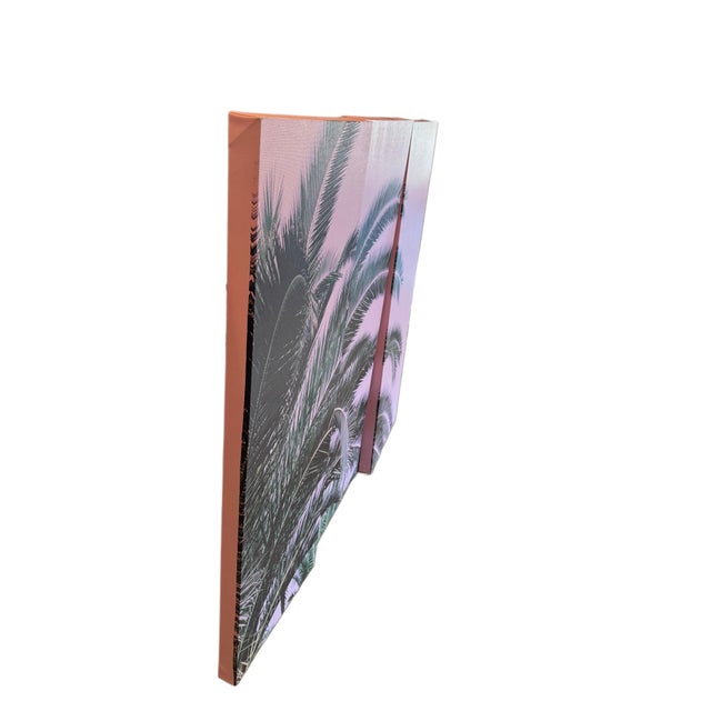 Blush Blush Pink Palm Frond Triptych – Tall Modern Coastal Wall Art For Sale - Image 8 of 11