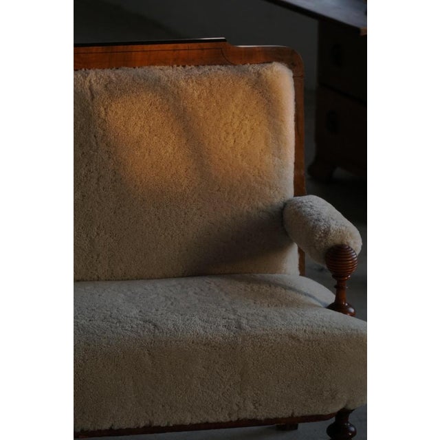 1920s Danish 2-Seater Seater Sofa in Shearling Lambswool and Wood, 1930s For Sale - Image 5 of 18