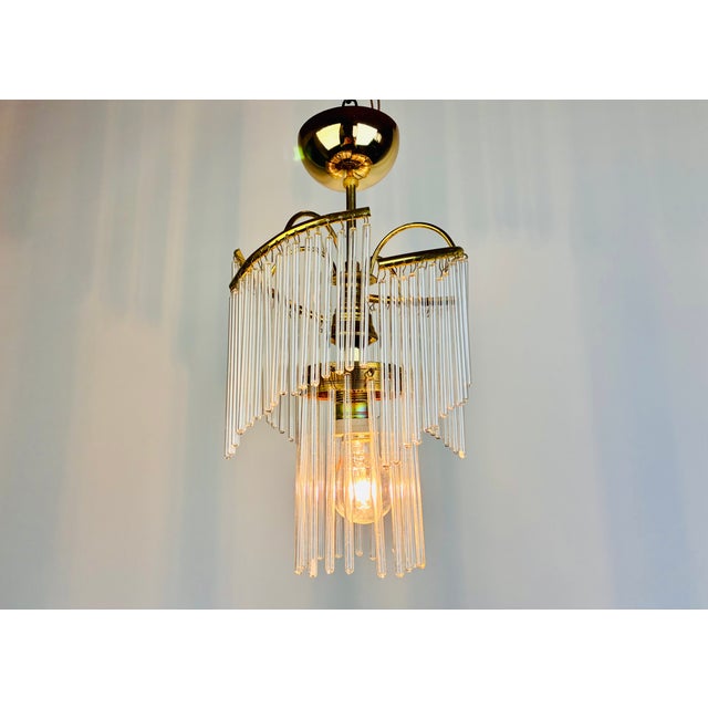 1980s Vintage Glass Rod Chandelier With Brass Frame For Sale - Image 15 of 16