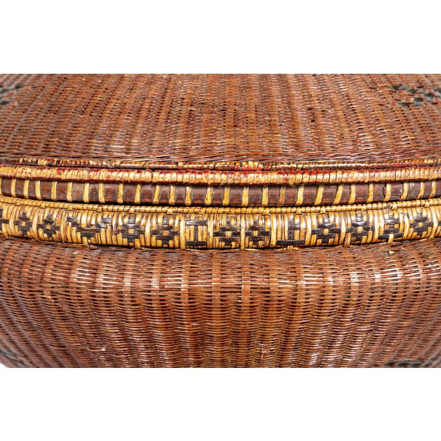 Brown Antique Chinese Lidded Woven Rattan Basket For Sale - Image 8 of 10