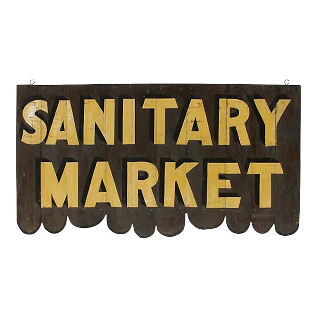 1940s Vintage Wood Sanitary Market Sign For Sale