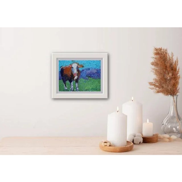 Quiet Places & Animals — Modern Abstract Cow Original oil painting by Haas, 8 x 6 unframed linen panel, signed. A small-...