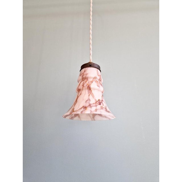 Art Deco Pendant Light in Pink Marbled Opaline from Scailmont, 1920s For Sale - Image 3 of 13