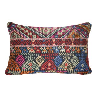 Vintage Turkish Kilim Rug Pillow With Cicim Patterns 16'' X 24'' (40 X 60 Cm) For Sale