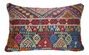 Vintage Turkish Kilim Rug Pillow With Cicim Patterns 16'' X 24'' (40 X 60 Cm)